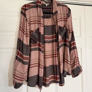 Lucky Brand Plaid Shirt in Pink and Gray